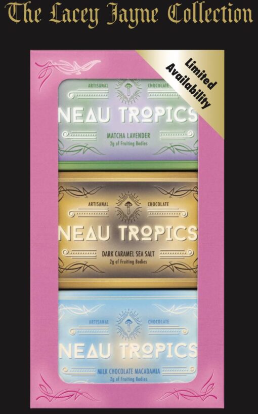 The Lacey Jayne Collection, Neau Tropics Chocolate Matcha Lavender 2g + Neau Tropics Chocolates Dark + Neau Tropics Chocolate Milk Chocolate